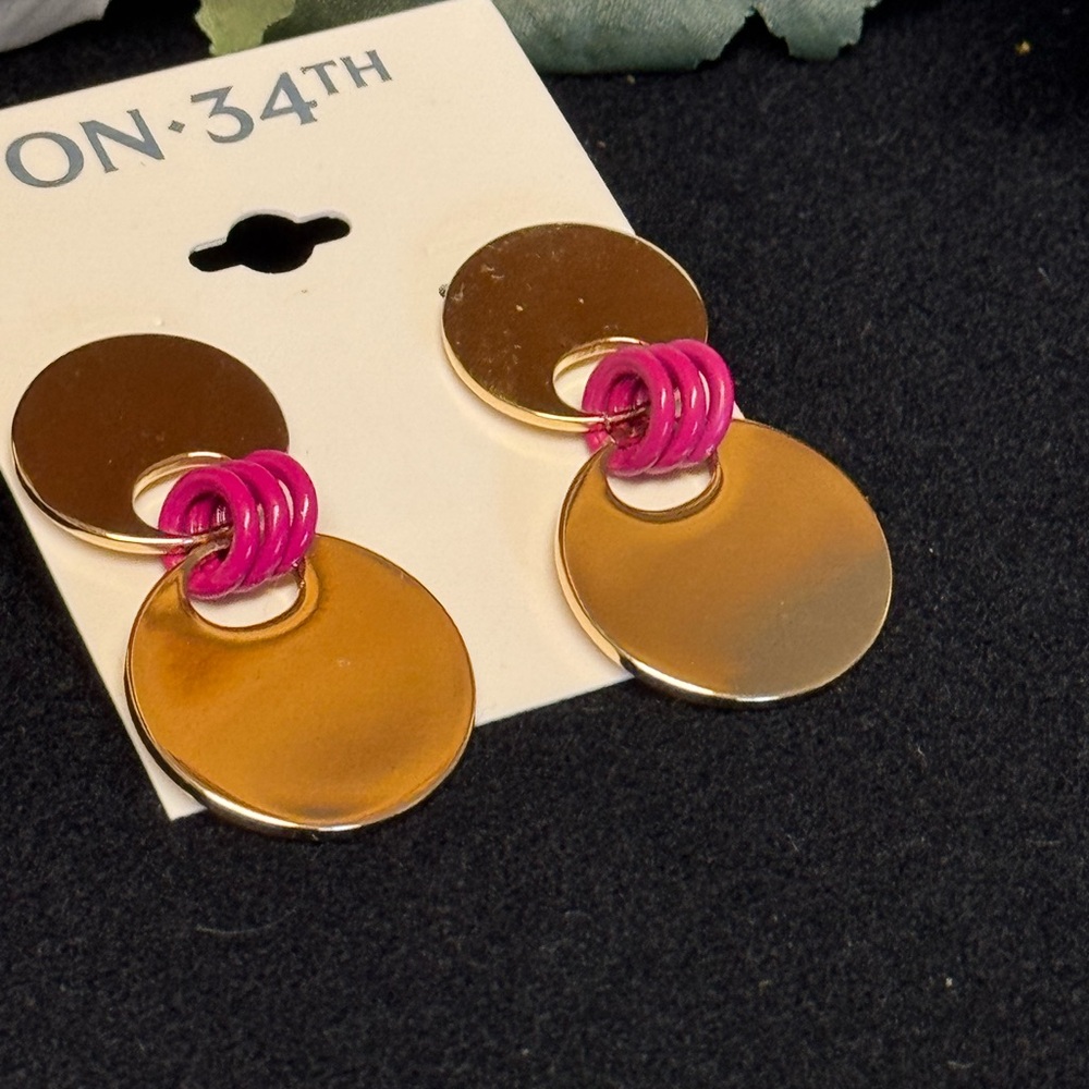 ON 34th Gold and Pink Circle Earrings